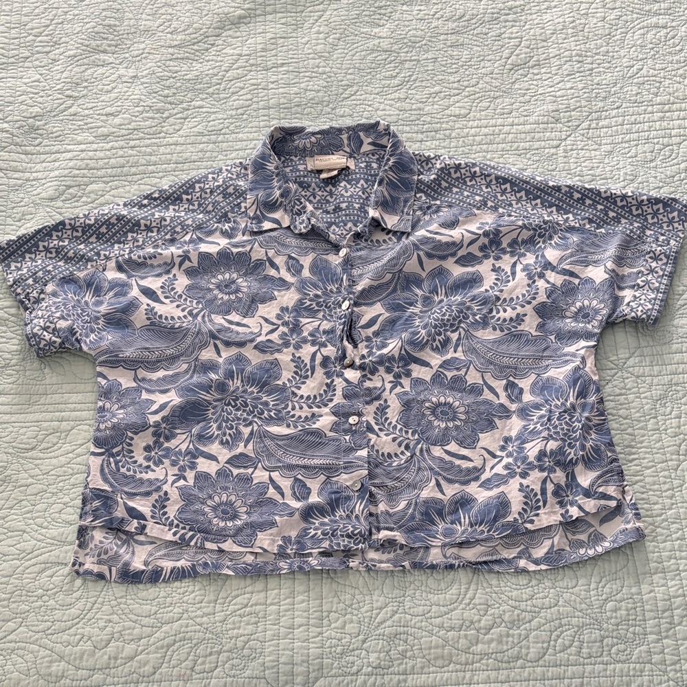 Rachel Zoe Blue and White Floral Button Down Shirt